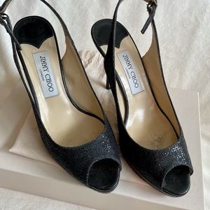 Jimmy Choo Nova Slingback Glitter Fabric Black